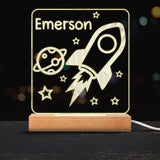 Rocket Night - Personalized Newborn Shaped Plaque Light Base