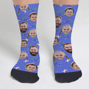 Custom Face Party Pattern - Personalized Step Dad Socks