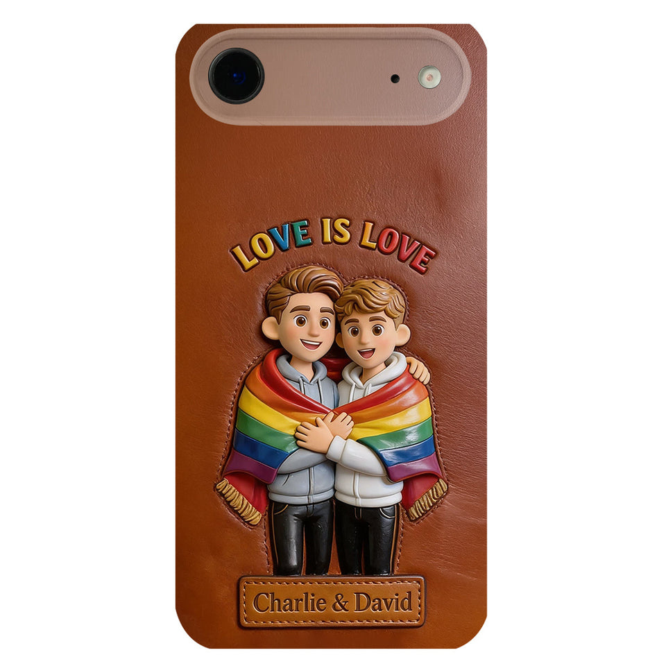 Love Is Love - Personalized LGBT Support 3D Embossed Leather Phone Case