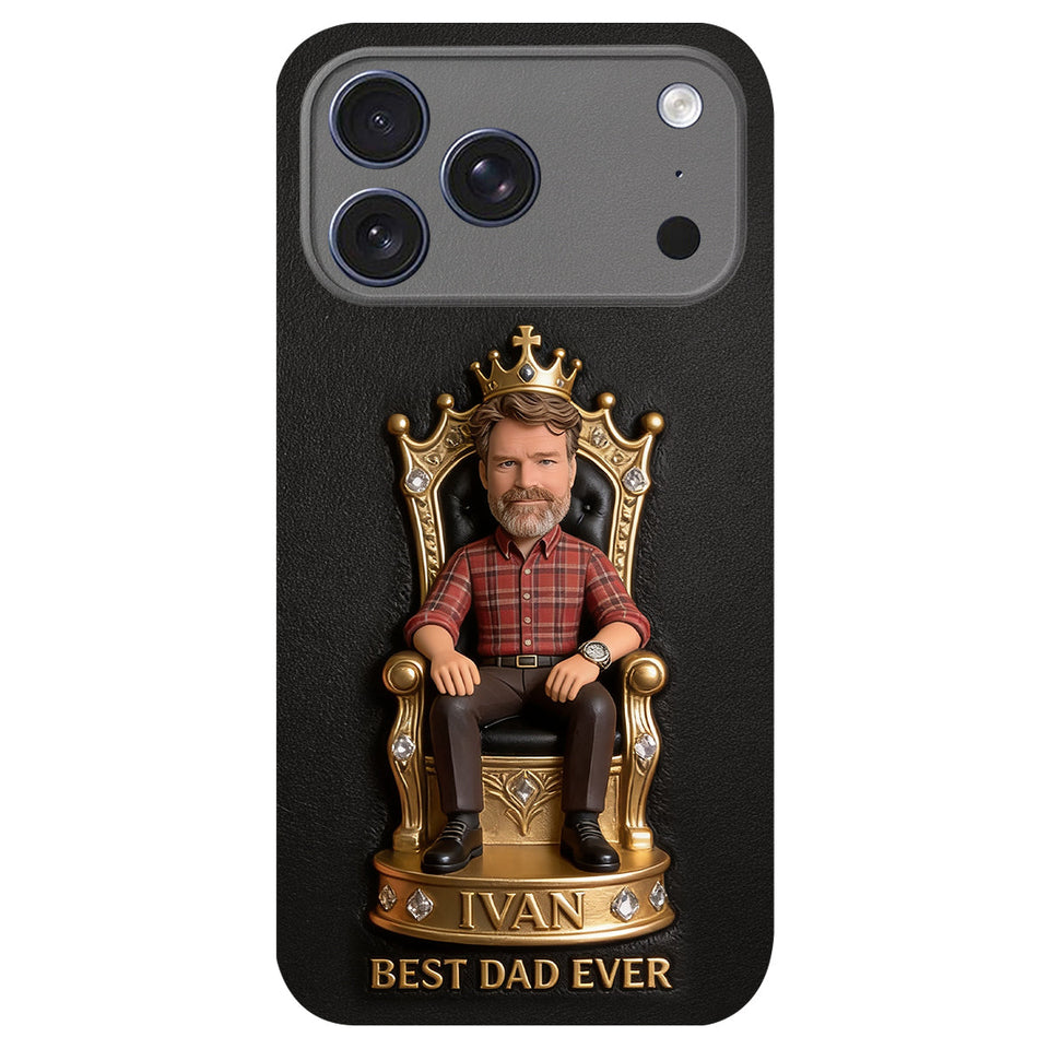 The King Dad - Personalized Father 3D Embossed Leather Phone Case