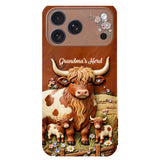 Grandma's Herd - Personalized Highland Cow 3D Embossed Leather Phone Case