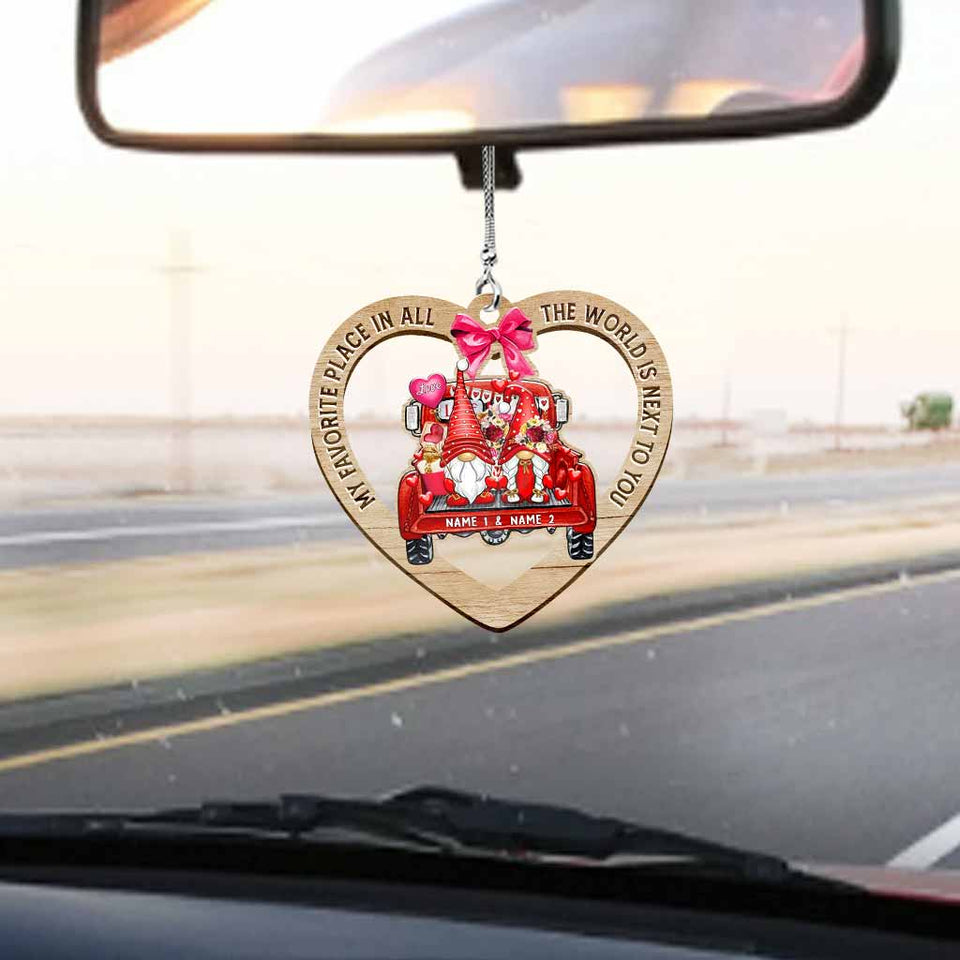 My Favorite Place In All The World Is Next To You - Personalized Couple Car Ornament (Printed On Both Sides)