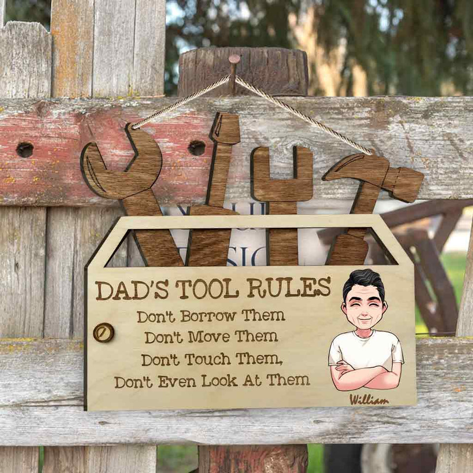 Dad's Tool Rules - Personalized Father Wood Sign