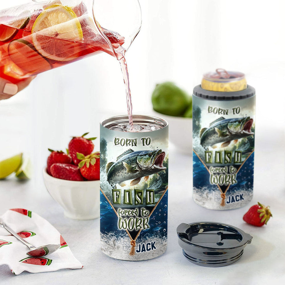Born To Fish Forced To Work - Personalized Fishing Can Cooler