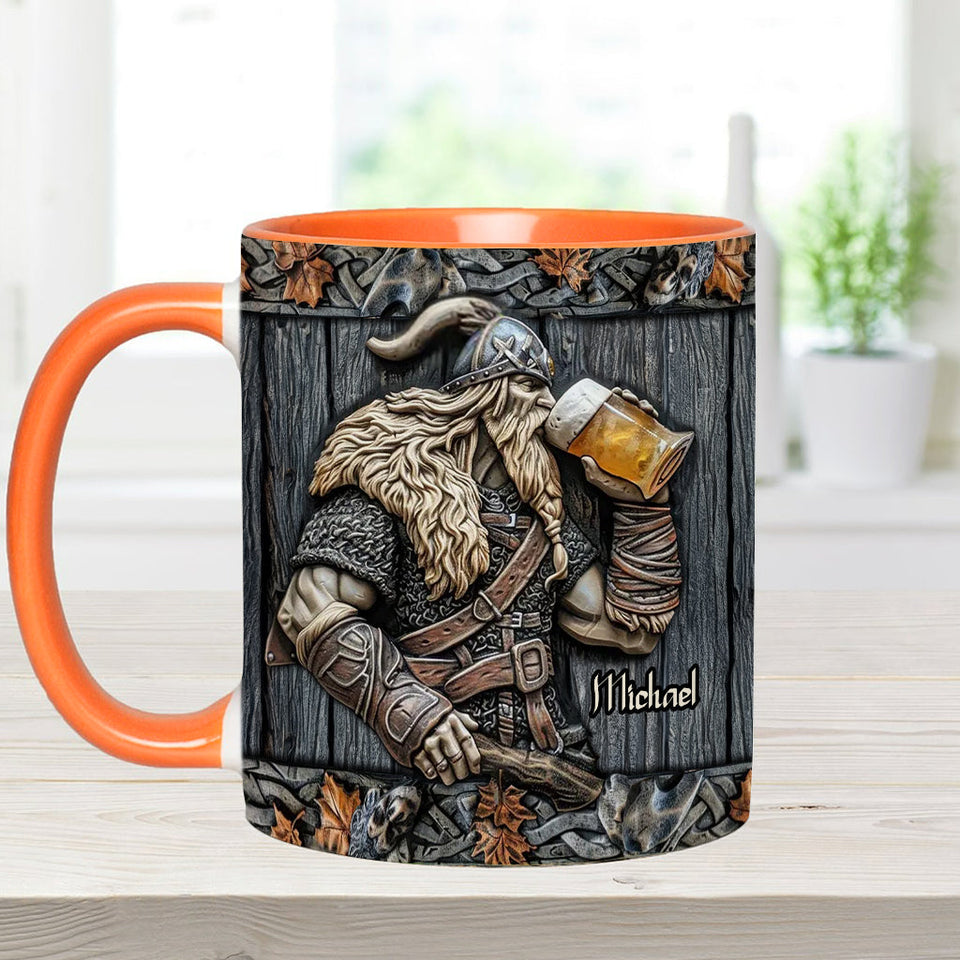Viking Drinking Beer - Personalized Viking Accent Mug