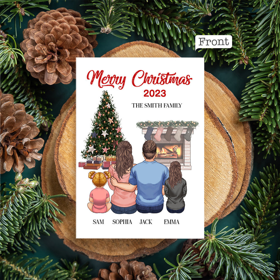 Merry Christmas Fireplace - Personalized QR Greeting Card