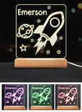 Rocket Night - Personalized Newborn Shaped Plaque Light Base