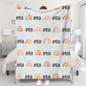Custom Name Retro Rainbow - Personalized Newborn Blanket