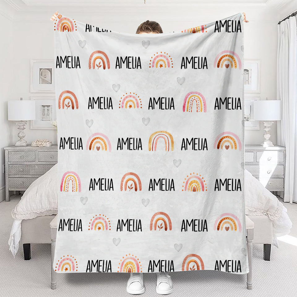 Custom Name Retro Rainbow - Personalized Newborn Blanket