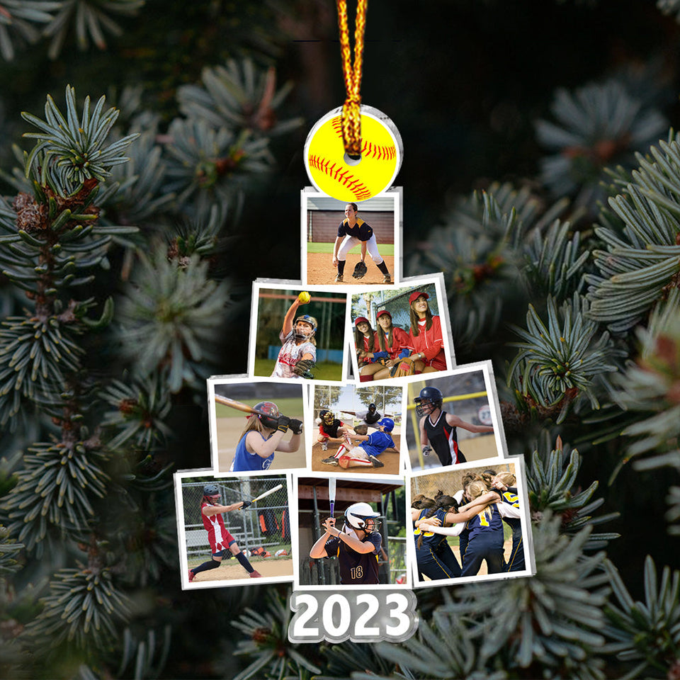 Merry Christmas - Personalized Softball Transparent Ornament