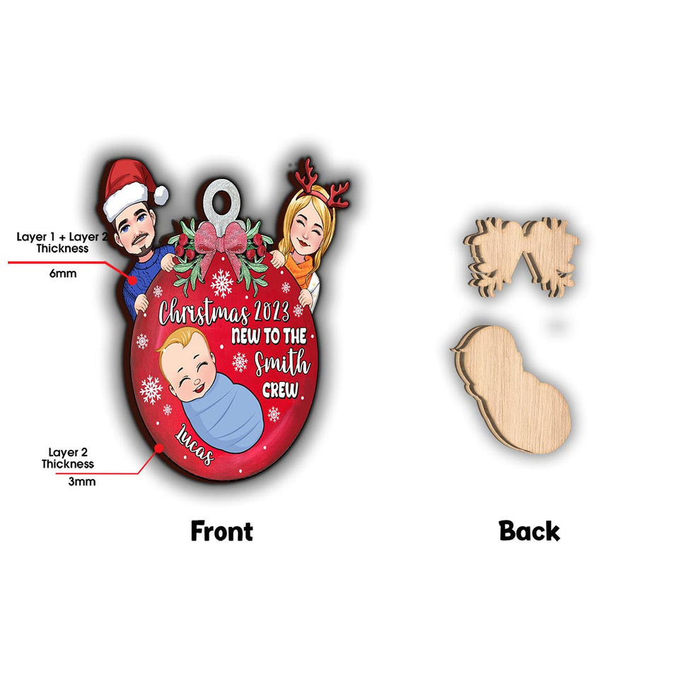 New To The Crew - Personalized Newborn 2 Layered Piece Ornament