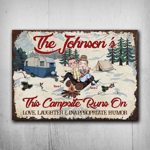 This Campsite Runs On Love Laughter - Couple Personalized Camping Rectangle Metal Sign