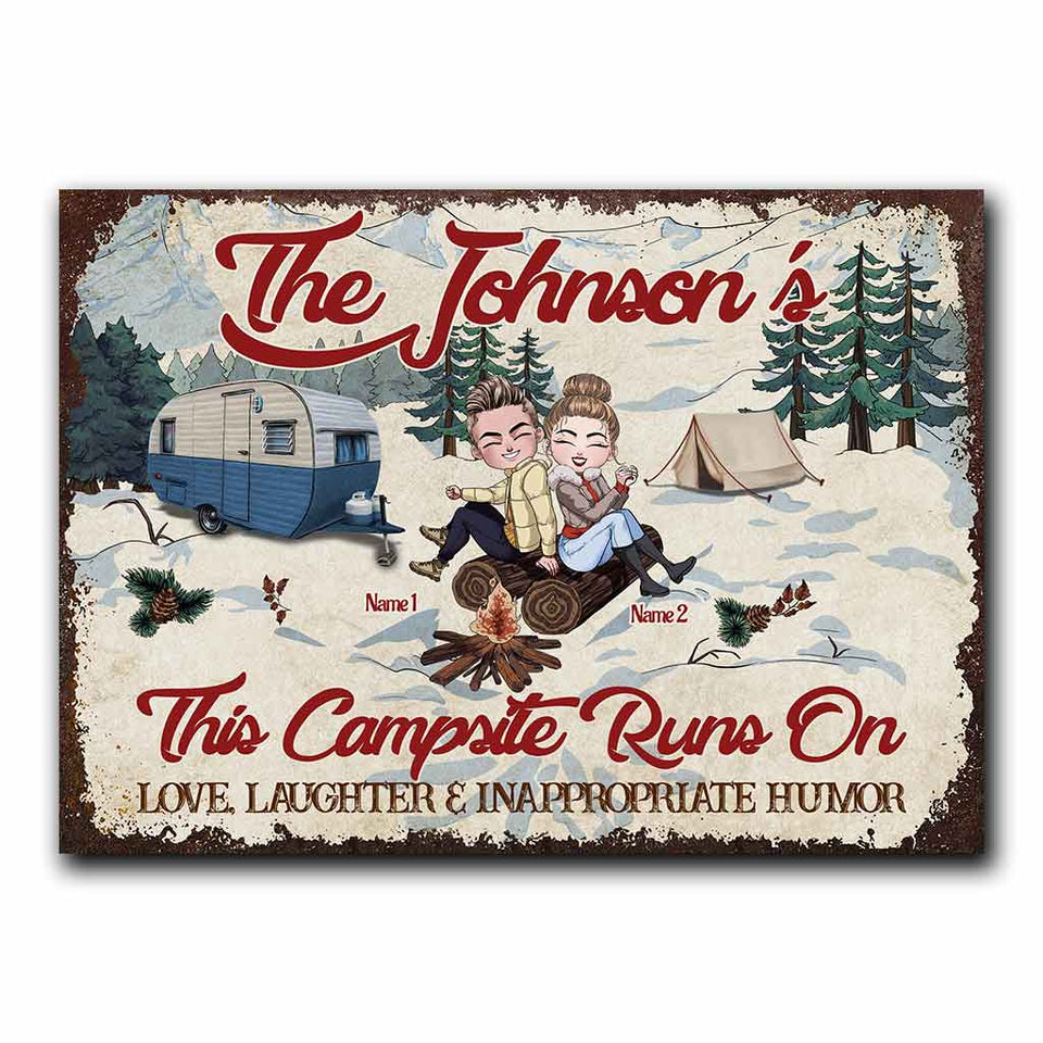 This Campsite Runs On Love Laughter - Couple Personalized Camping Rectangle Metal Sign