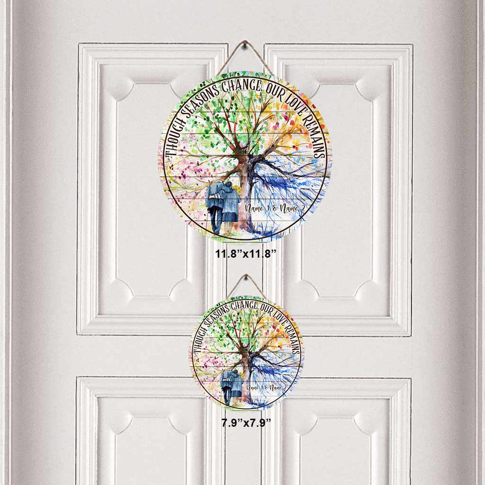 Though Seasons Change - Personalized Couple Round Wood Sign