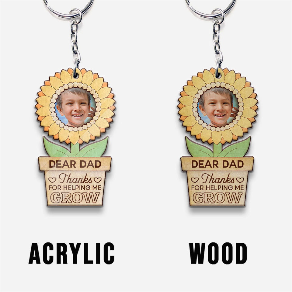 Thanks For Helping Us Grow - Personalized Father Keychain (Printed On Both Sides)