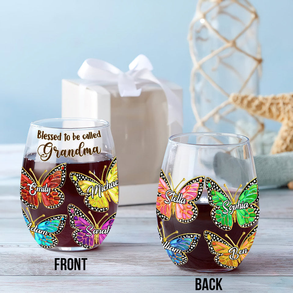 Grandma - Personalized Grandma All Over Wine Glass