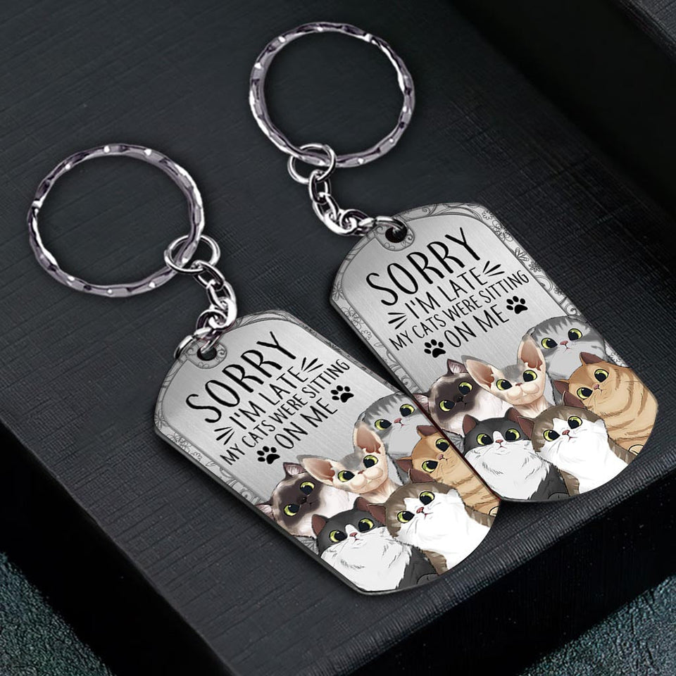 Sorry I'm Late - Personalized Cat Stainless Steel Keychain
