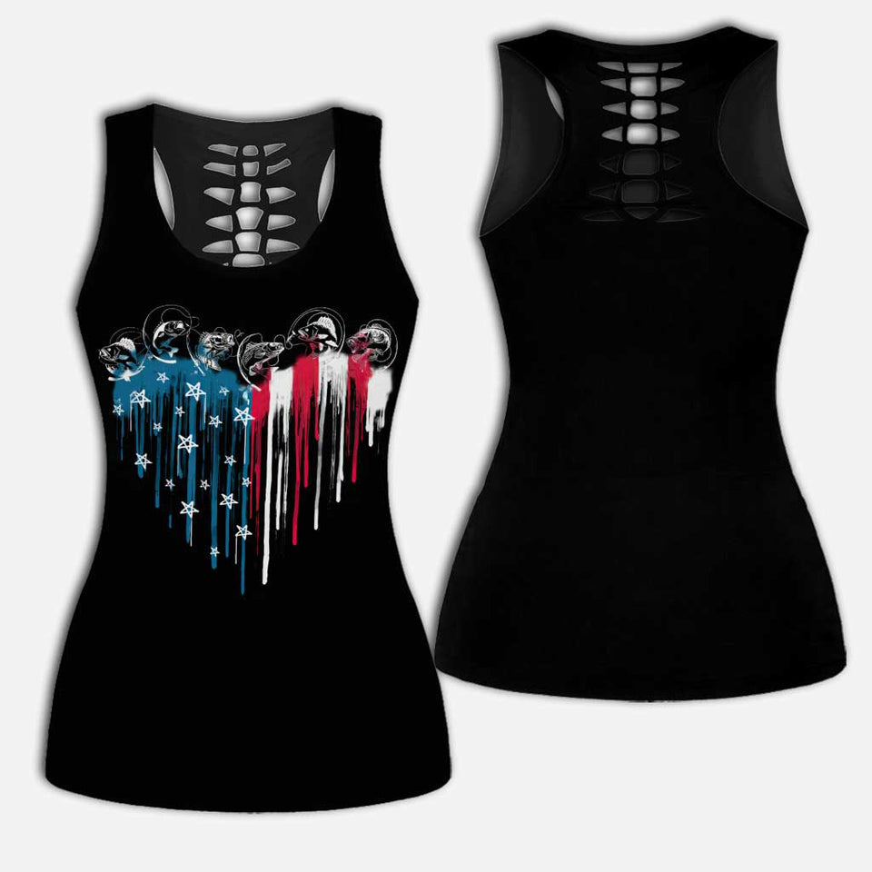 Fishing Freedom - Personalized Independence Day Hollow Tank Top and Leggings