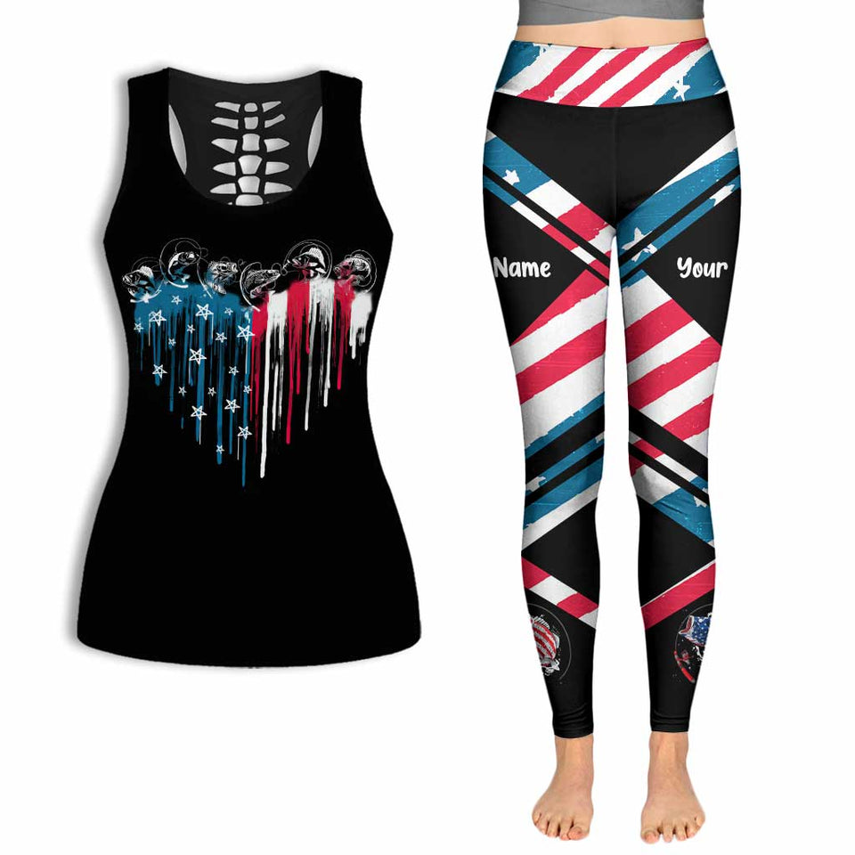 Fishing Freedom - Personalized Independence Day Hollow Tank Top and Leggings