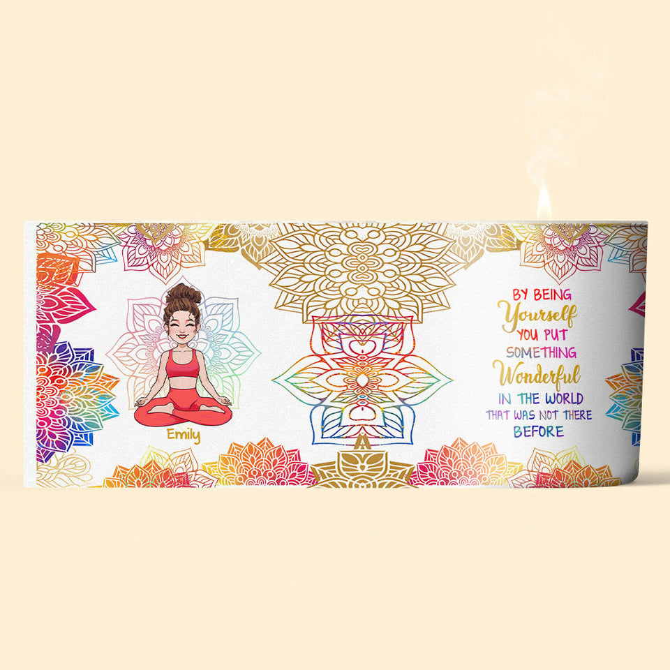 By Being Yourself - Personalized Yoga Candle With Wooden Lid