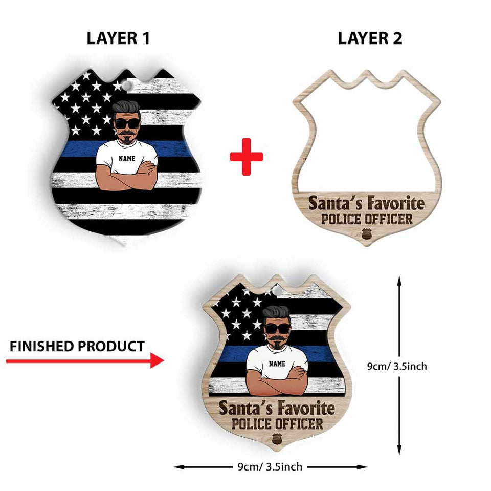 Santa's Favorite Police Officer - Personalized Christmas Layered Wood Ornament