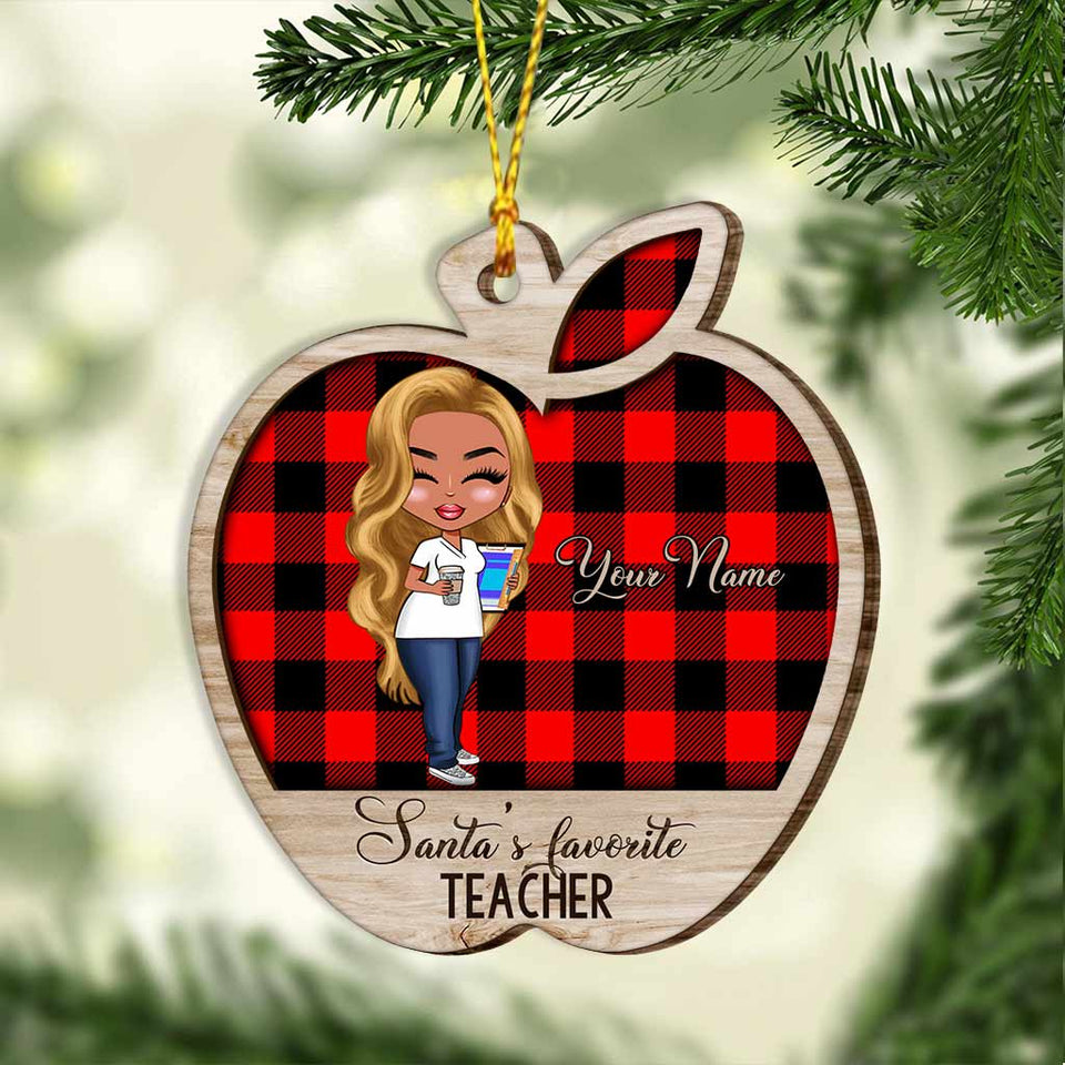 Santa's Favorite Teacher - Personalized Christmas Layered Wood Ornament
