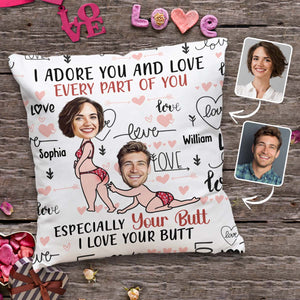 I Adore You And Love Every Part Of You Custom Face Upload Image - Personalized Couple Throw Pillow