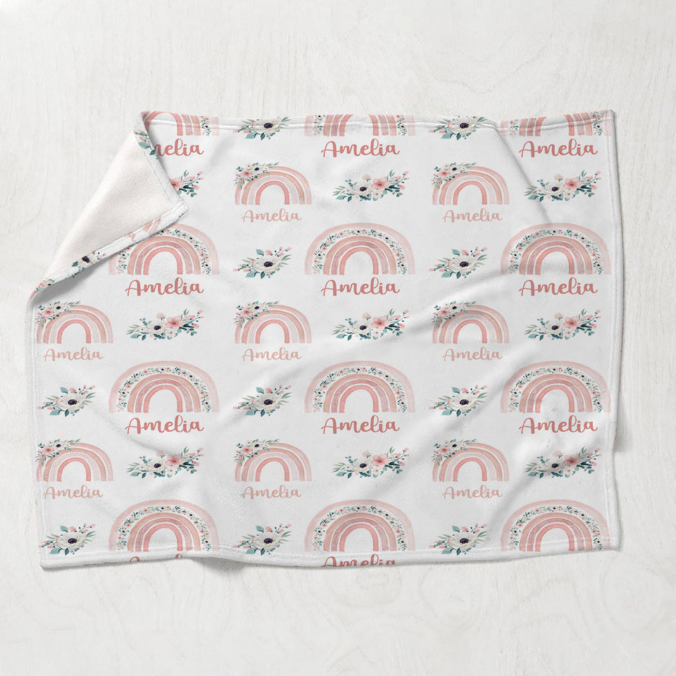 Retro Rainbow Custom Name - Personalized Newborn Blanket