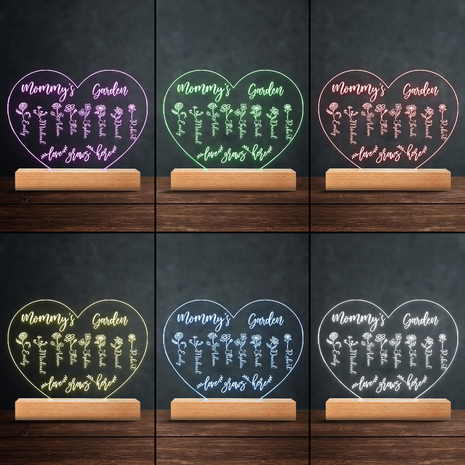 Grandma's Garden - Gift for grandma, mom, aunt, grandpa - Personalized Shaped Plaque Light Base