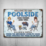 Welcome To Our Poolside - Personalized Backyard Rectangle Metal Sign