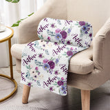 Custom Name Purple Flowers - Personalized Kid Blanket