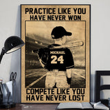 Practice Like You Have Never Won - Personalized Baseball Canvas And Poster