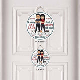A Crazy Cat Lady And A Grumpy Old Man Live Here - Personalized Cat Round Wood Sign