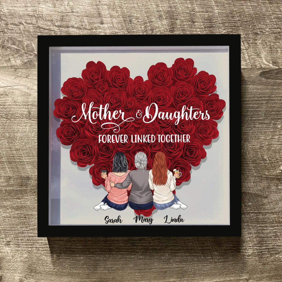 Mother And Daughters - Gift for mom, daughter, son - Personalized Flower Shadow Box