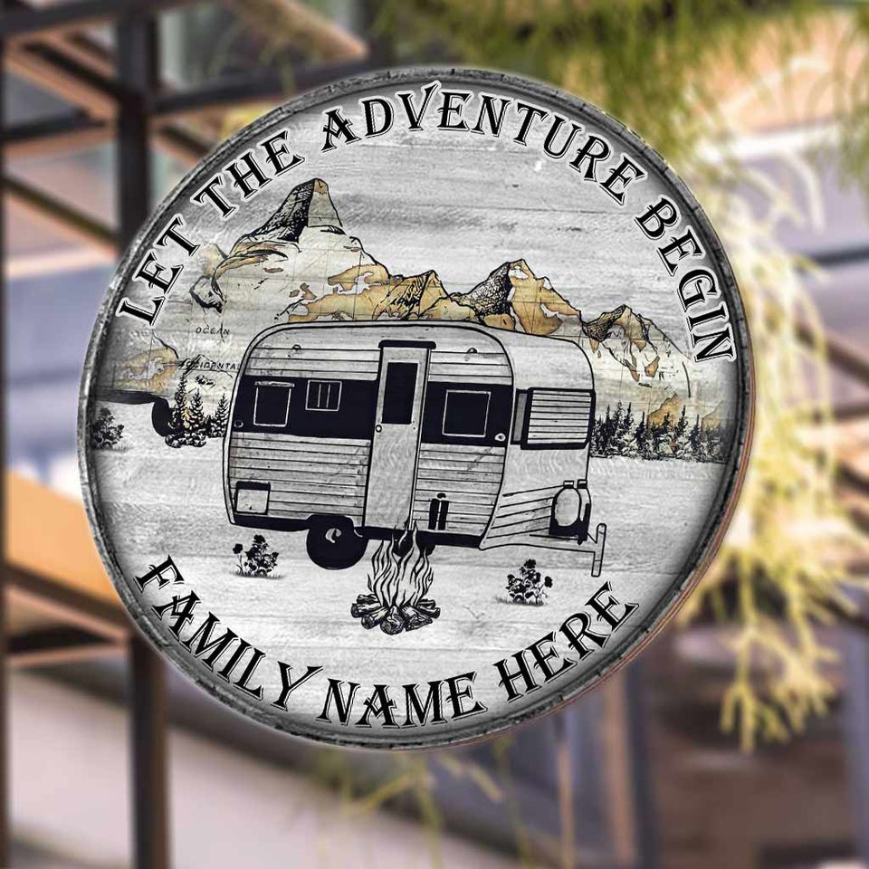 Let The Adventure Begin - Camping Personalized Round Wood Sign