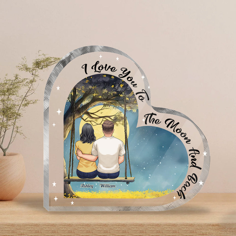 To The Moon And Back - Personalized Couple Custom Shaped Acrylic Plaque