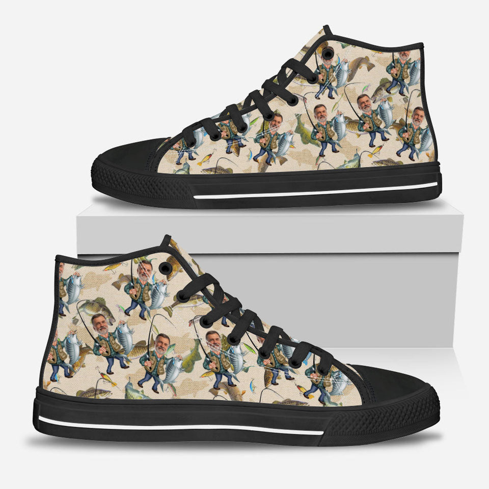 Photo Inserted Funny Fishing - Personalized Fishing High Top Shoes
