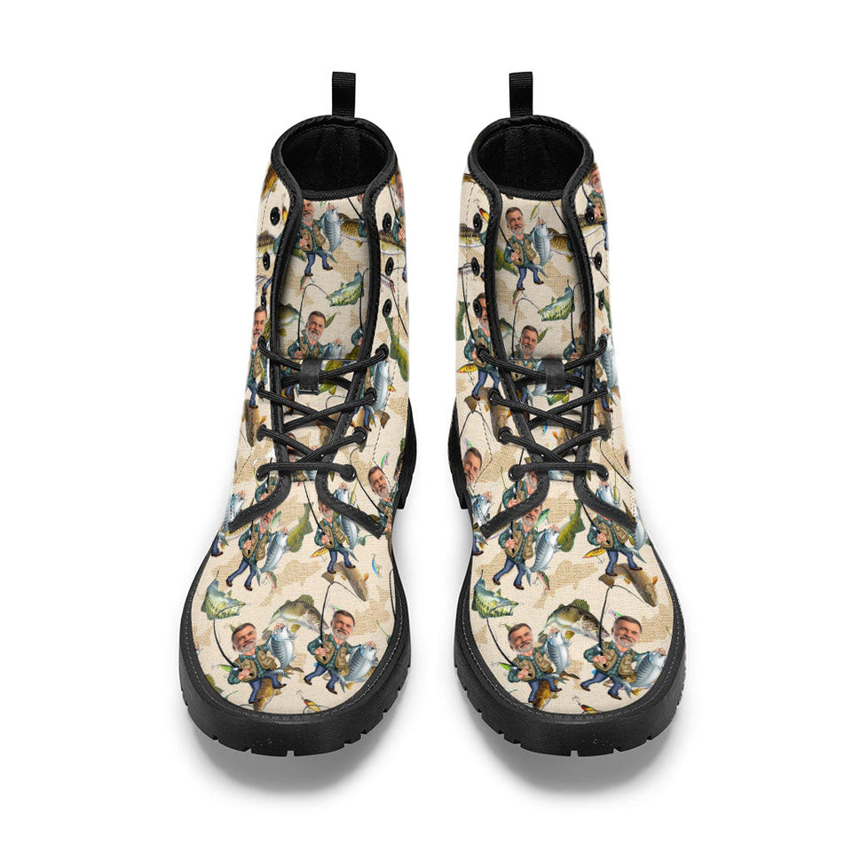 Photo Inserted Funny Fishing - Personalized Fishing Leather Boots