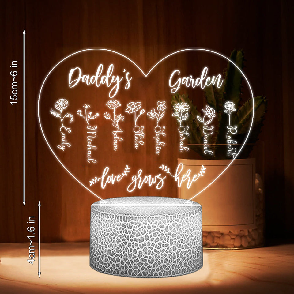 Grandma's Garden - Gift for grandma, mom, aunt, grandpa - Personalized Shaped Plaque Light Base