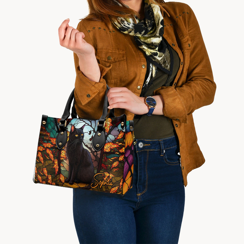 Black Cat - Personalized Black Cat Leather Handbag