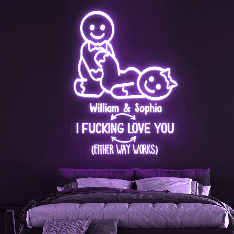 I Love You Naughty Ginger Bread - gift for boyfriend, wife, husband, girlfriend - Personalized Neon Sign