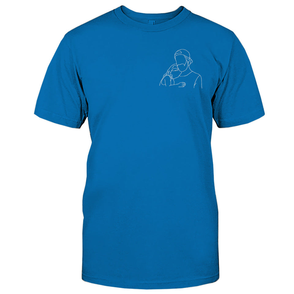 Custom Line Art - Personalized Step Dad Embroidered T-shirt
