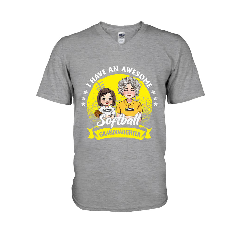 Awesome Softball Granddaughter - Personalized Softball T-shirt And Hoodie