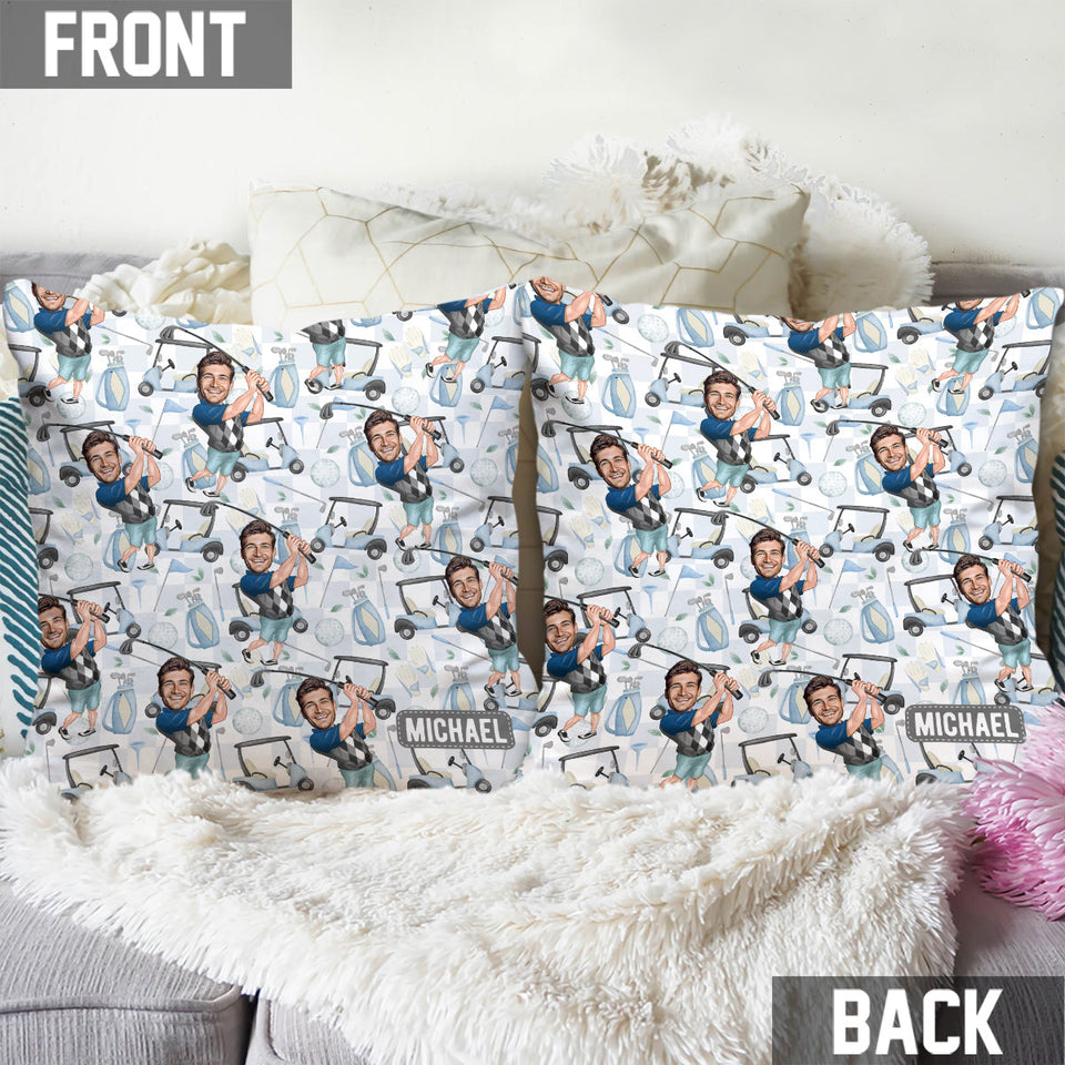 Photo Inserted Funny Golfer - Personalized Golf Throw Pillow