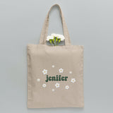 Custom Name With Flower - Personalized Couple Embroidered Tote Bag