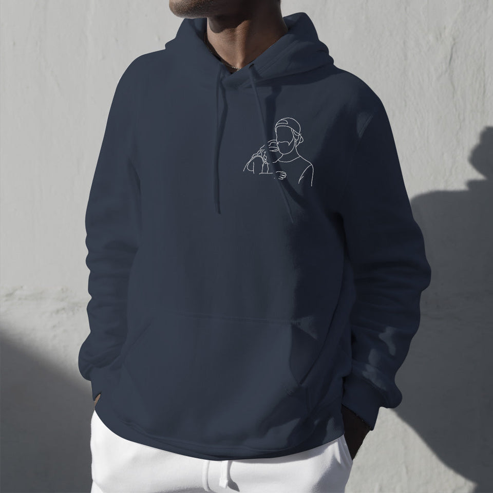 Custom Line Art - Personalized Step Dad Embroidered Hoodie