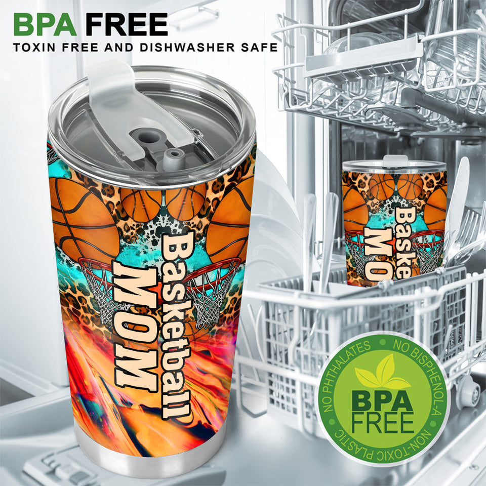 Basketball Mom Leopard - Personalized Basketball Tumbler