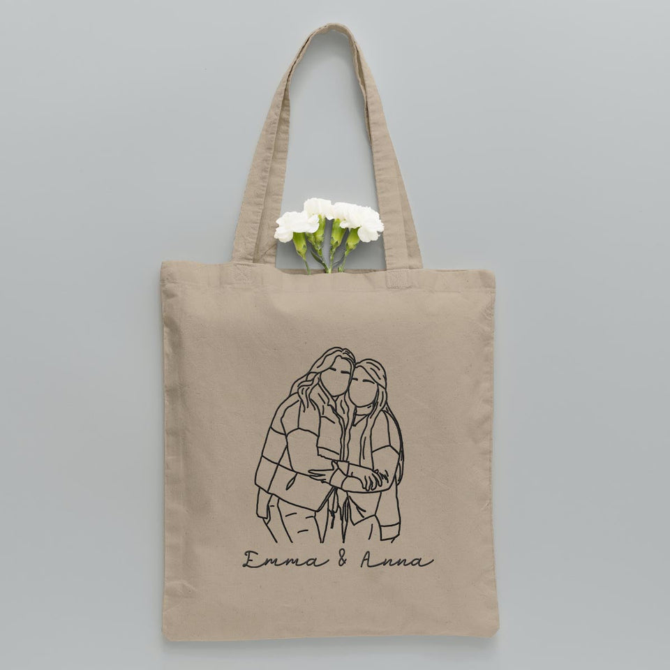 Custom Photo Line Art - Personalized Bestie Embroidered Tote Bag