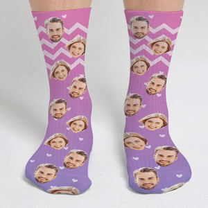 Custom Face Purple Pattern - Personalized Couple Socks