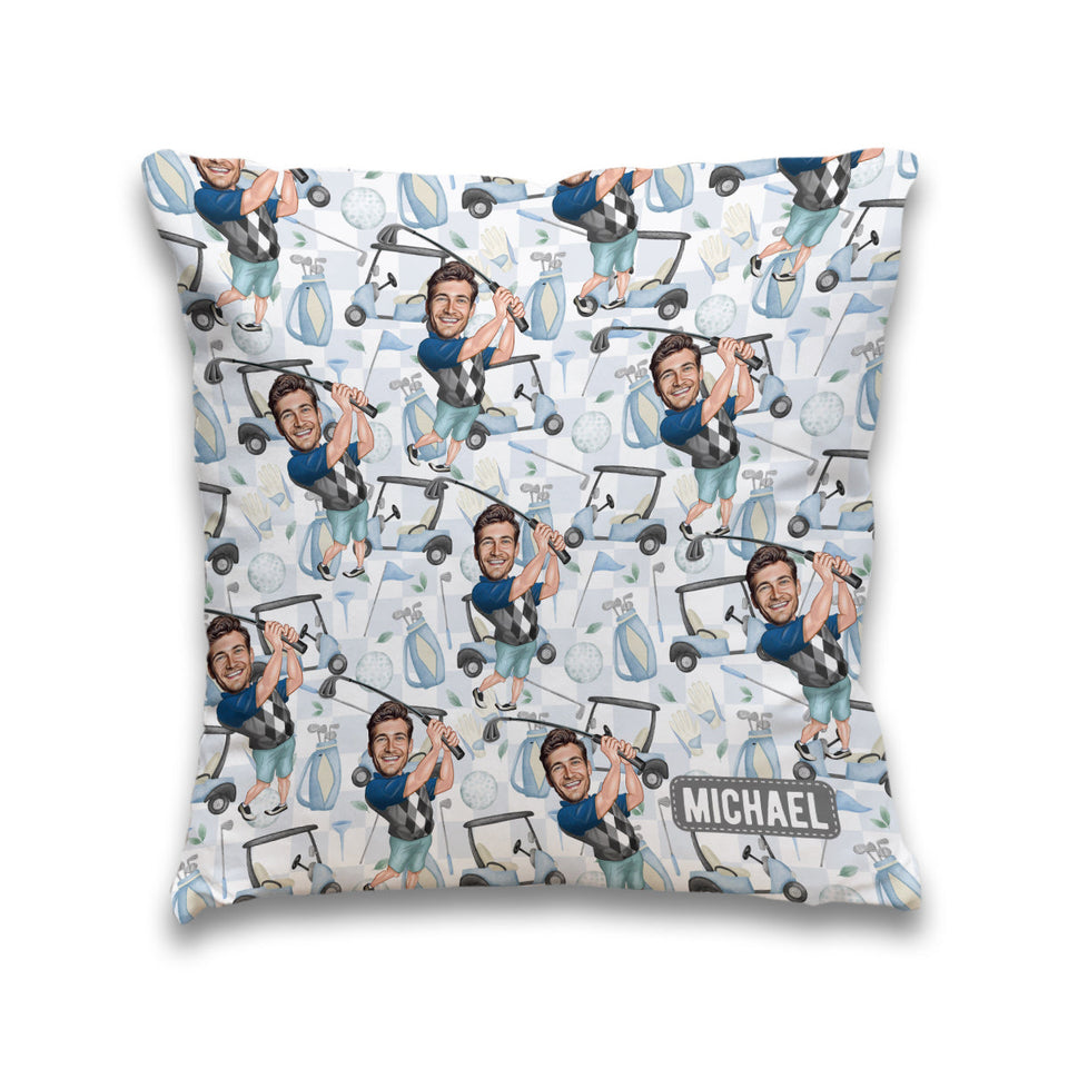 Photo Inserted Funny Golfer - Personalized Golf Throw Pillow